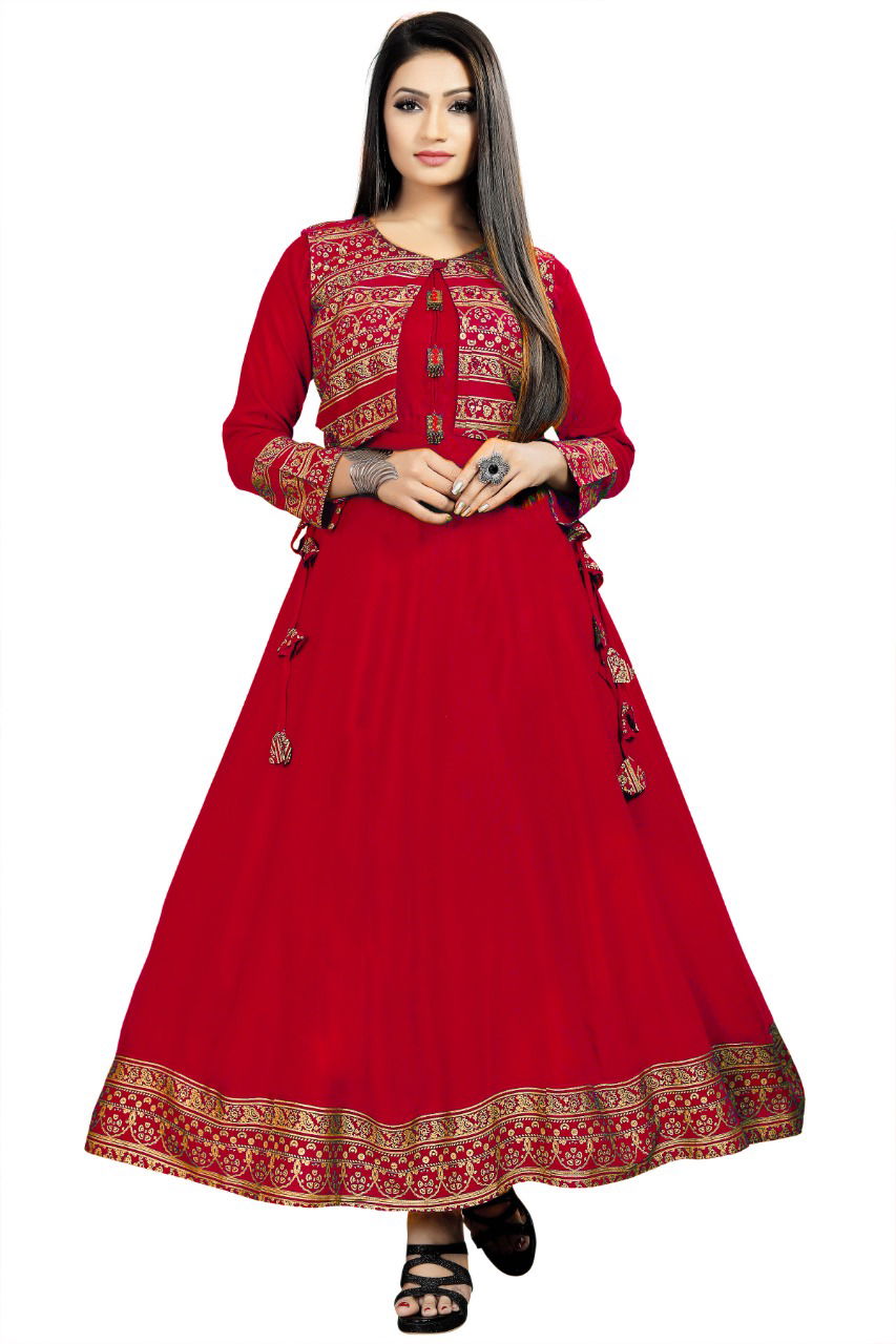 Koti Style 1006 Ethnic Wear Designer Rayon Anarkali Long Kurti Collection